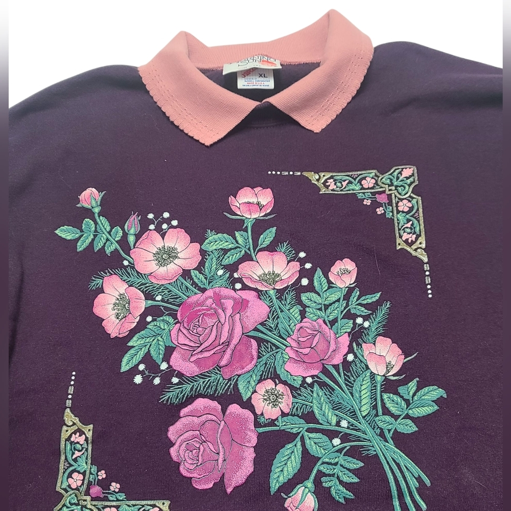 Granniecore Jerzees Floral Women's Sweatshirt With Collar, Vintage, USA